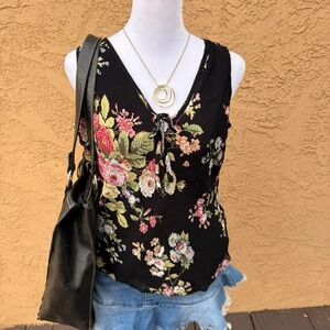 Black vintage floral feminine tank top